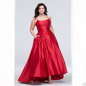 Red Skinny Strap Gown with POCKETS